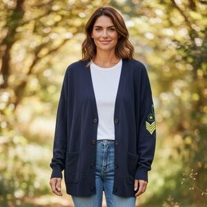 Equipment Navy Blue Marino Wool Cashmere Grandpa Cardigan Size L